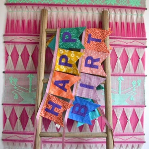 CUSTOM: Farmhouse Rainbow Fabric Made to Order Happy Birthday Banner, Handmade Party, Birthday Sign Garland, Sewn Birthday Banner, Reusable