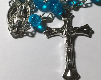 Turquoise Blue 6mm Crackle Glass Catholic Prayer Rosary Beads