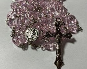 St Benedict Pink Celestial Crystal Catholic Prayer Rosary Beads