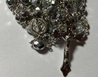 St Benedict Czech Silver Metallic Catholic Prayer Rosary Beads