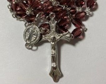 St Benedict Purple Celestial Crystal Catholic Prayer Rosary Beads