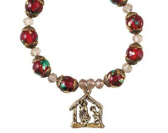 Nativity Christmas Rosary Bracelet - 7 1/2" Stretchable
