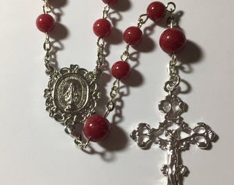 Handmade Red Jade Catholic Rosary Beads