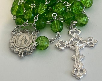 Green 8mm Crackle Glass Catholic Prayer Rosary Beads