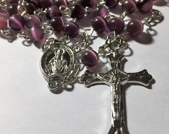 Cats Eye Purple Catholic Prayer Rosary Beads
