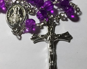 Purple 6mm Crackle Glass Catholic Prayer Rosary Beads