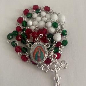 Mexico Mexican Flag Colors - Traditional Catholic Rosary Beads - Our Lady of Guadalupe