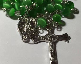 Cats Eye Green Catholic Prayer Rosary Beads