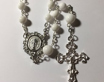 Handmade White Jade Catholic Rosary Beads