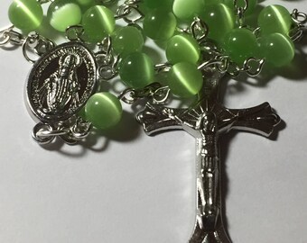 Cats Eye Light Green Catholic Prayer Rosary Beads