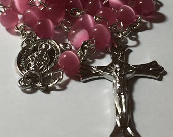 Cats Eye Dark Pink Catholic Prayer Rosary Beads