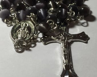 Cats Eye Black Catholic Prayer Rosary Beads