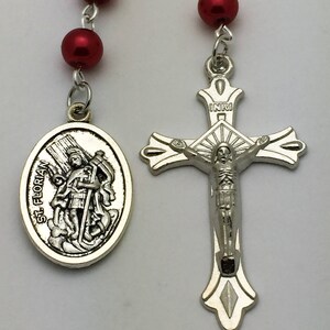 Red Pearl St Florian for Firefighters One Decade Pocket Catholic Rosary Beads image 2