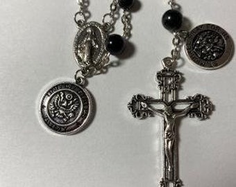 Army St. Michael Black Onyx Catholic Rosary Beads