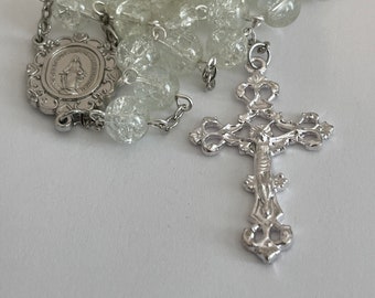 Clear 8mm Crackle Glass Catholic Prayer Rosary Beads