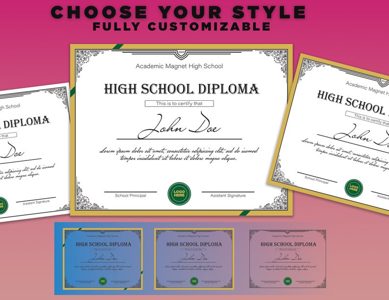 Diploma Template and Diploma Frame for High School Diploma Etsy