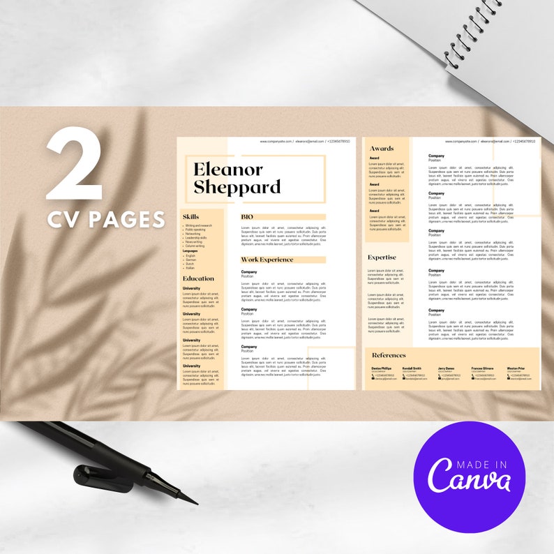 Cv Template Canva Modern Layout Professional Resume Creative Resume