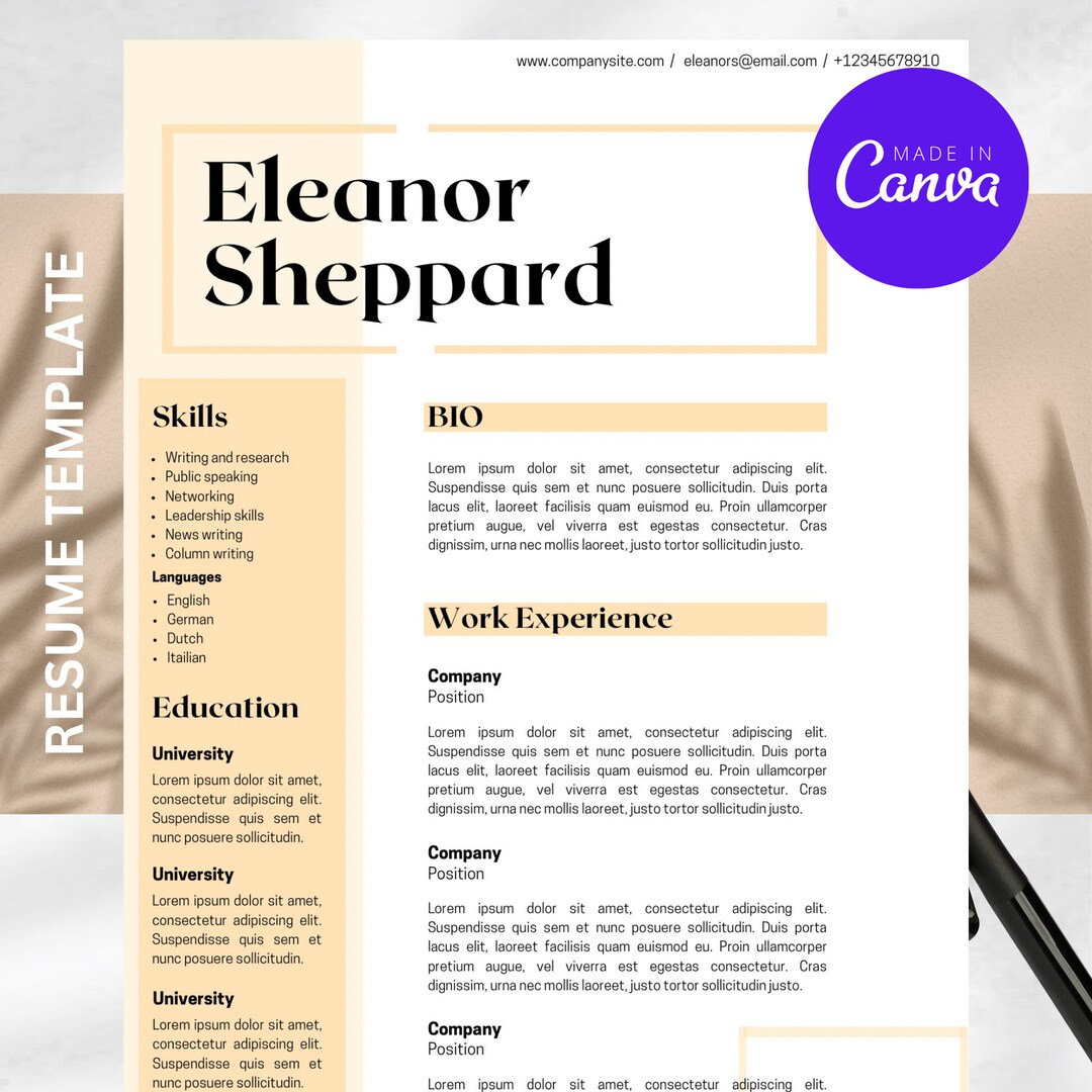Cv Template Canva Modern Layout Professional Resume Creative Resume