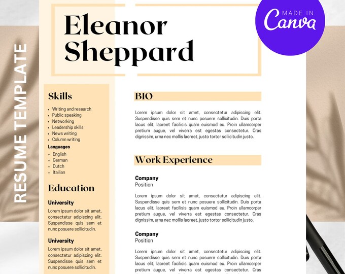 Cv Template Canva Modern Layout Professional Resume Creative Resume - Etsy