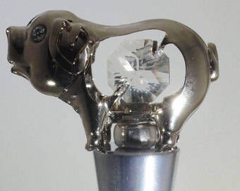 24K Gold Plated PIG WINE STOPPER with Clear Austrian Crystals