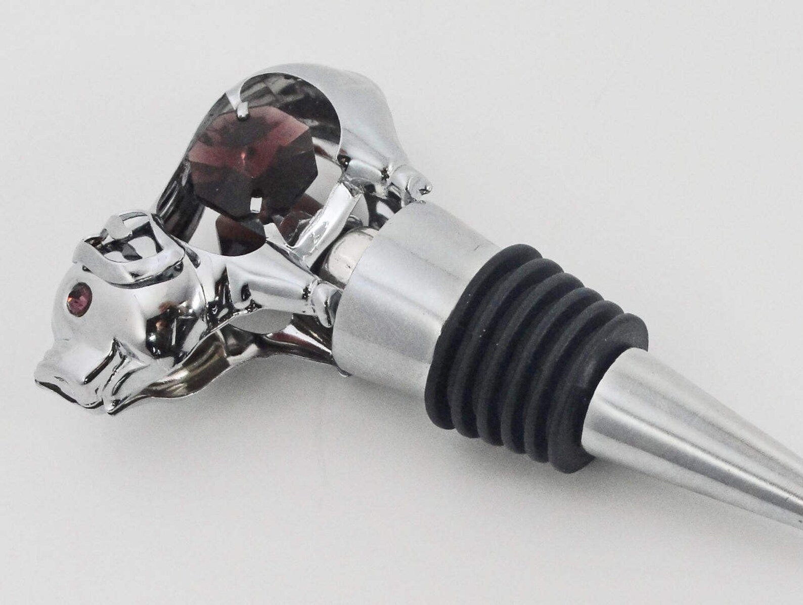 Silver PIG WINE STOPPER with Purple Austrian Crystals Etsy