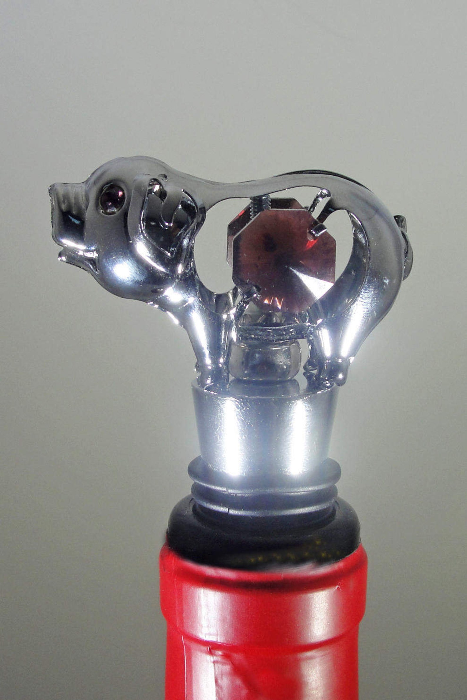Silver PIG WINE STOPPER With Purple Austrian Crystals Etsy
