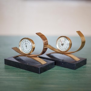 Pair of Gold Starry bookends, thermometer and barometer, paperweight, modernist, library, office, paperweight, bookends