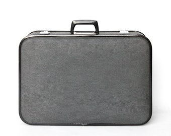 Vintage suitcase, cardboard suitcase, luggage, grey black/grey rim, travel suitcase, trunk, luggage, 50's