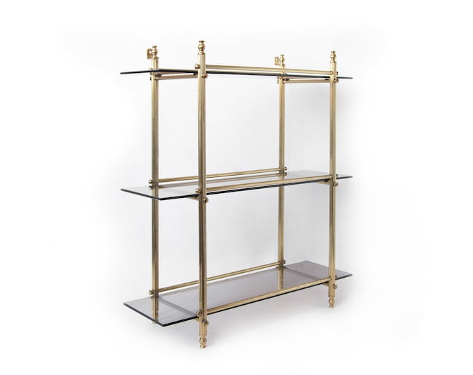 Vintage Shelf Brass Shelf Glass Shelf Wall Shelf Smoked Etsy