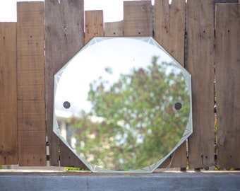 vintage mirror, beveled mirror, octagonal mirror, old mirror, art deco mirror, wall, decoration, home decor, mirror, 30/40's