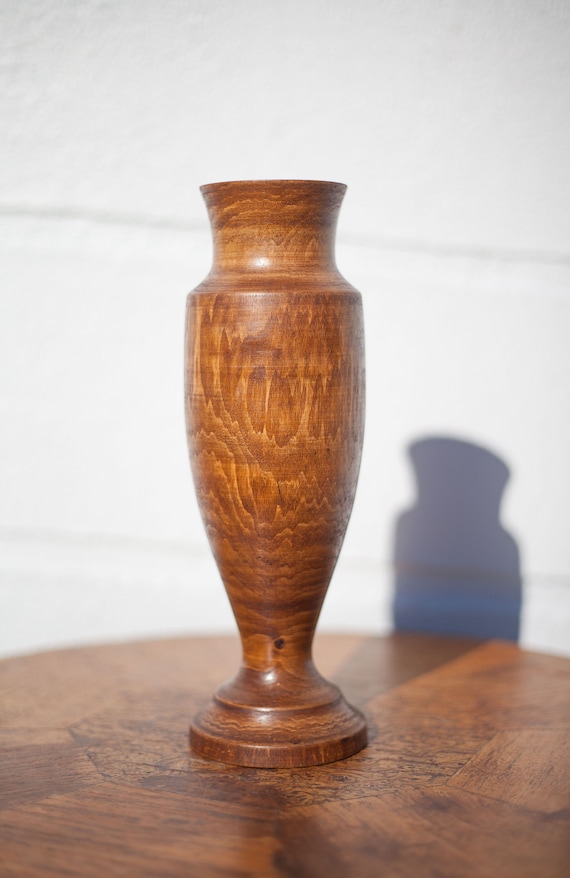 vase bois vintage, vase décoratif, vase bois, vase évasé avec pied, vase fleurs séchées, nature déco intérieur, wooden vase
