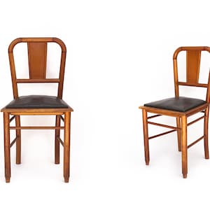 Vintage chair, wooden chair, old chair, side chair, orange imitation leather sitting chair, kitchen, wooden chair, 50&#39;s