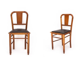 Vintage-Stuhl, Holzstuhl, alter Stuhl, Beistellstuhl, Sitzstuhl aus orangefarbenem Kunstleder, Küche, Holzstuhl, 50er Jahre
