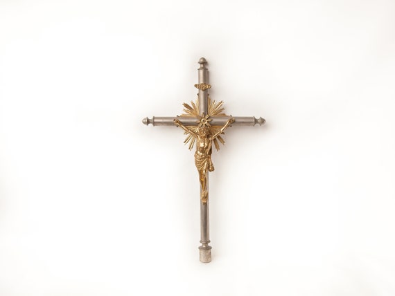 Grande croix Vintage, croix laiton, crucifix d'église, Croix religieuse, christ , collection, brass religious cross