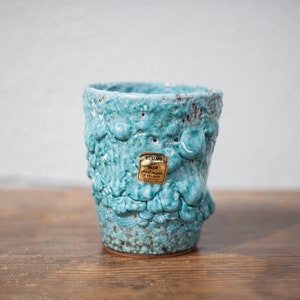 Fat Lava helltürkise Keramikvase, Meeresschaum, zyklopenblaue Vase, türkisfarbener Emaux, Charles Cart, blaue Vintage-Dekovase, 60er Jahre