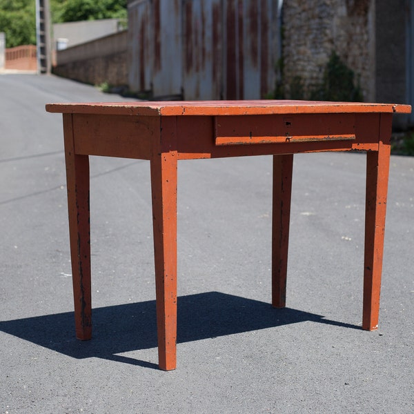 Table bois ancienne peinte, table d'appoint, table de travail, petit bureau, meuble bois vintage