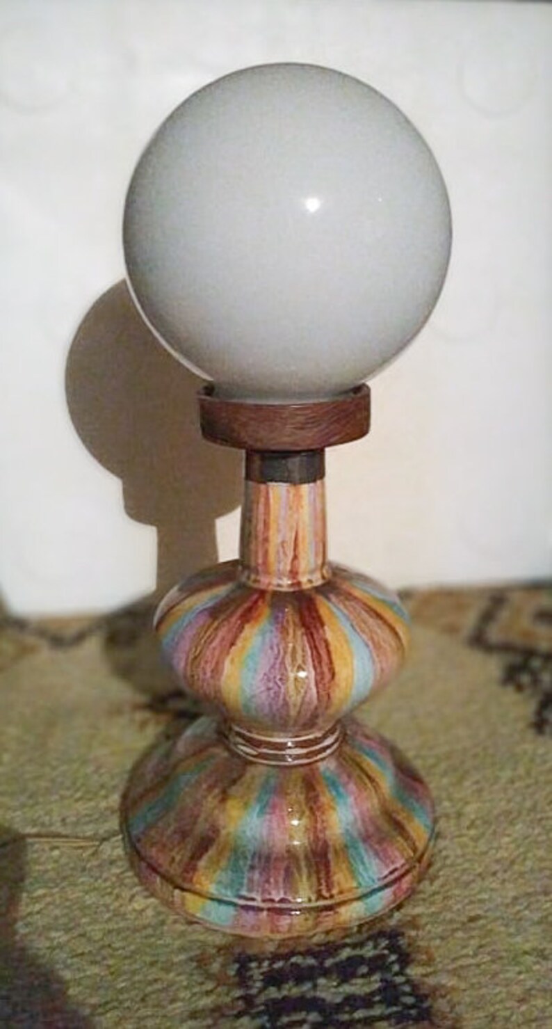 Portuguese amber glass Lampshade Vintage table lamp ceramic lamp base inside globe wood decoration bedside table