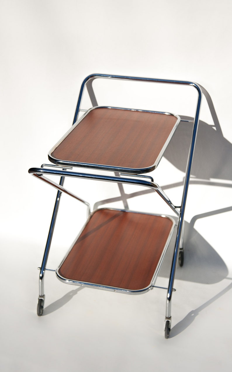 folding serving cart on wheels on 60 S Serving Wheels Side Table Vintage Serving Serving Formica And Metal Folding Serving Cart Formica Home Living Living Room Furniture