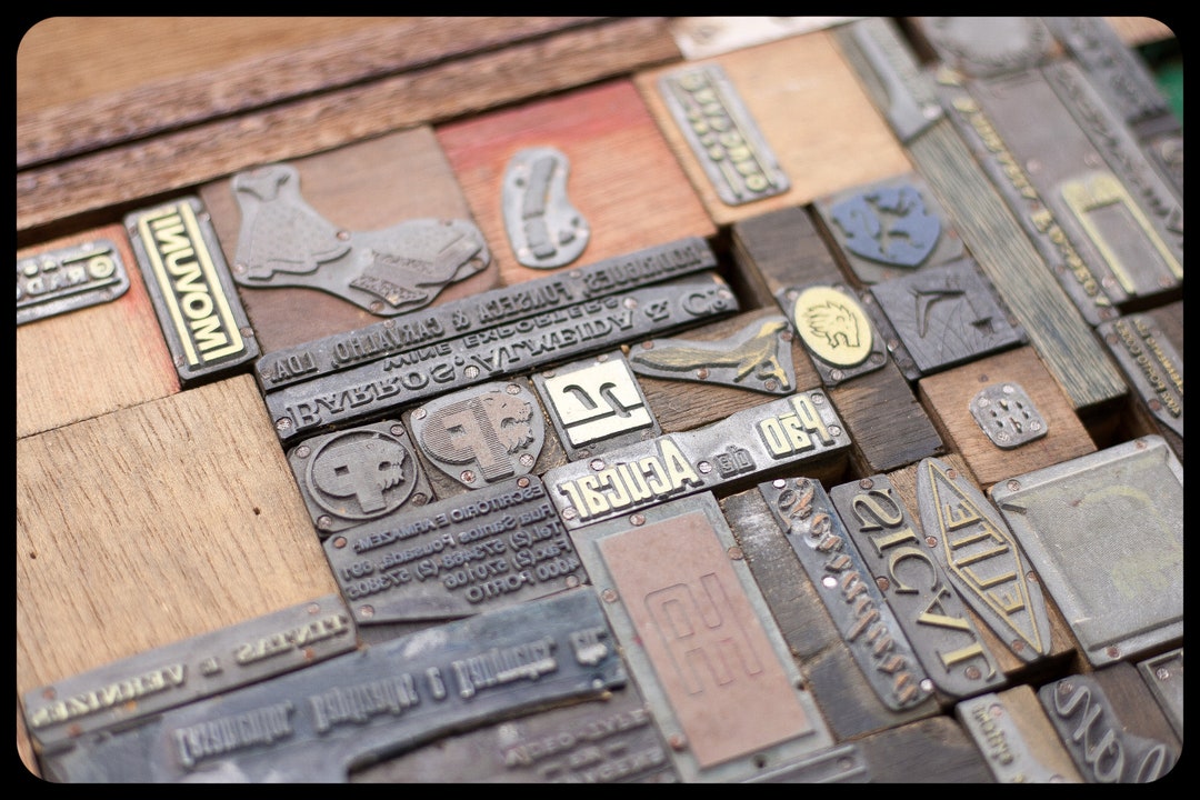 Stamp Printing Examples Vintage Printing Press Stamp, Various Logo, Advertising, Wooden ...