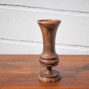 vintage wooden vase, decorative vase, olive wood vase, flared vase with foot, dried flowers, nature interior decoration, wooden vase