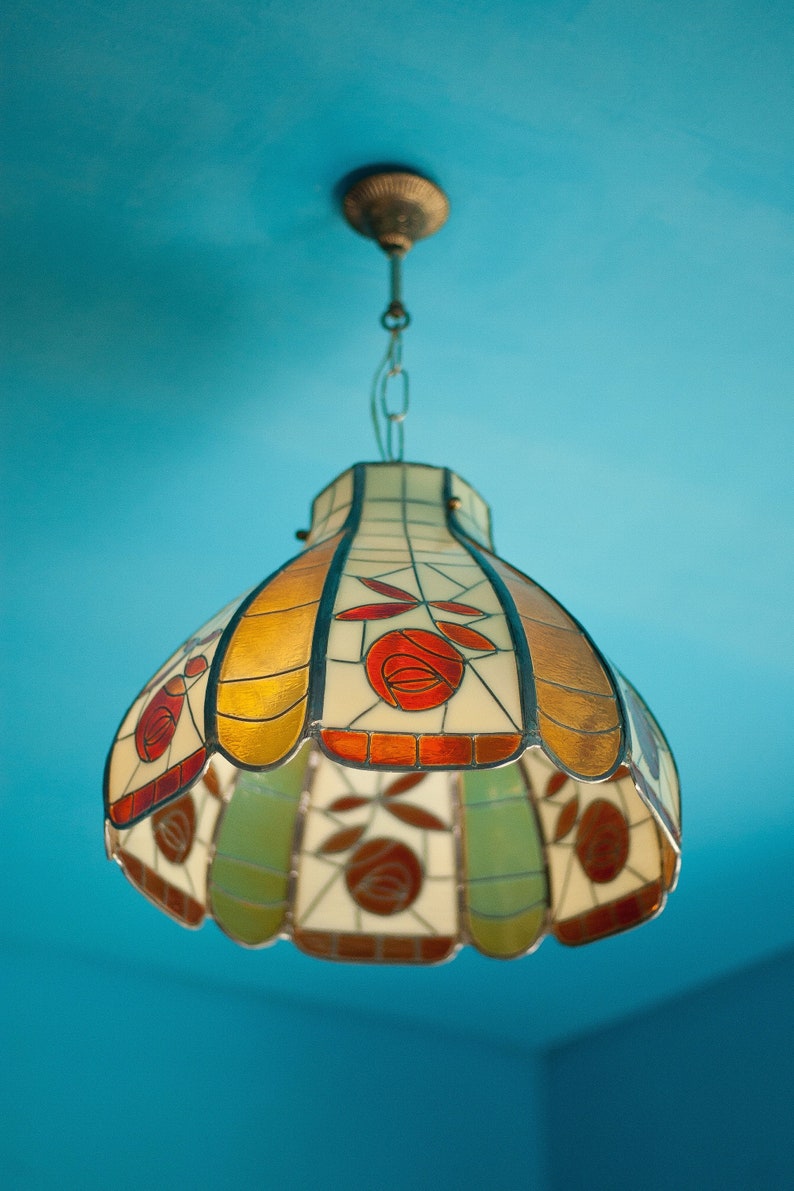 Vintage Suspension Style Tiffany Lampshades Art Ceiling Stained Glass Dome Resin Art Deco Interior Design Chandelier Ceiling Lamp Home Decor