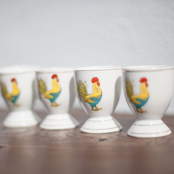 coquetiers X 4, motif coq, vintage coquetier porcelaine, 4 coquetiers  ,oeuf à la coque, déco cuisine, eggcup,home decor