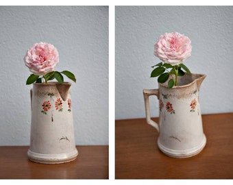 Pichet en Porcelaine Opaque de Gien, pichet motifs florales, decor cuisine, pot à fleurs, jug, 1920