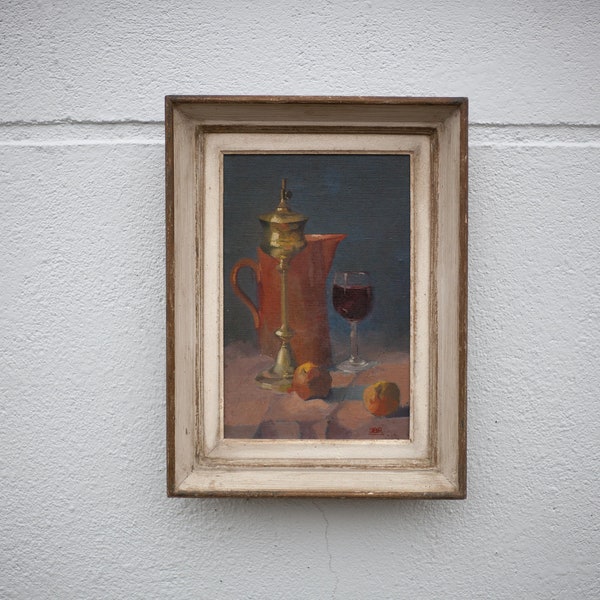 tableau vintage,tableau nature morte, peinture signée , décoration murale,home decor, oil painting