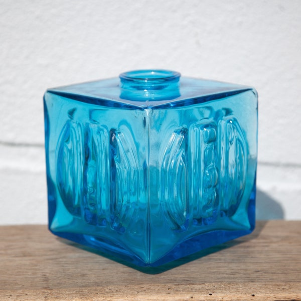 Globe vintage, globe bleu, globe carré , abat-jour verre bleu, luminaire, cube verre, décoration intérieur, home decor, square blue