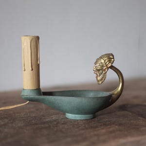 Gilded bronze and green patina table lamp, bedside lamp, Max le Verrier style, vintage lamp