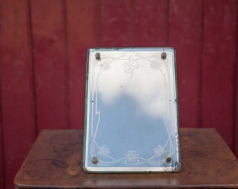 Espejo Art Nouveau, espejo de mesa de madera, espejo biselado y grabado, espejo monograma, espejo de tocador, boudoir, espejo, siglo XIX