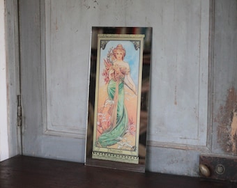 Vintage Mucha mirror, 1970s, Belle Époque, Mucha illustration, spring season, art nouveau, vintage, interior decoration