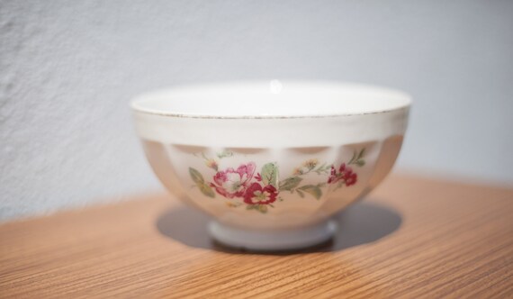 bol céramique ,bol vintage, bol motif fleurs rose, bol déjeuner, cuisine, campagne, collection, bowl, 50's