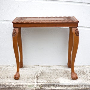 Handmade carved wooden pedestal table, vintage molded coffee table, claw foot table, side table, coffee table, wooden table